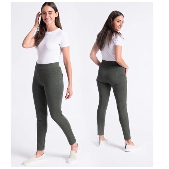 Betabrand Journey Pull On Pants Olive Green Size Medium Petite Short Zip Pocket - Picture 1 of 9